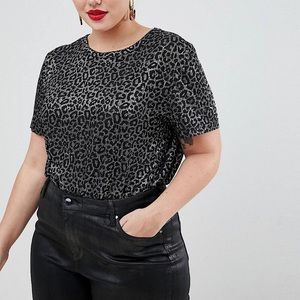 ASOS River Island Plus Metallic Leopard Tee US 18